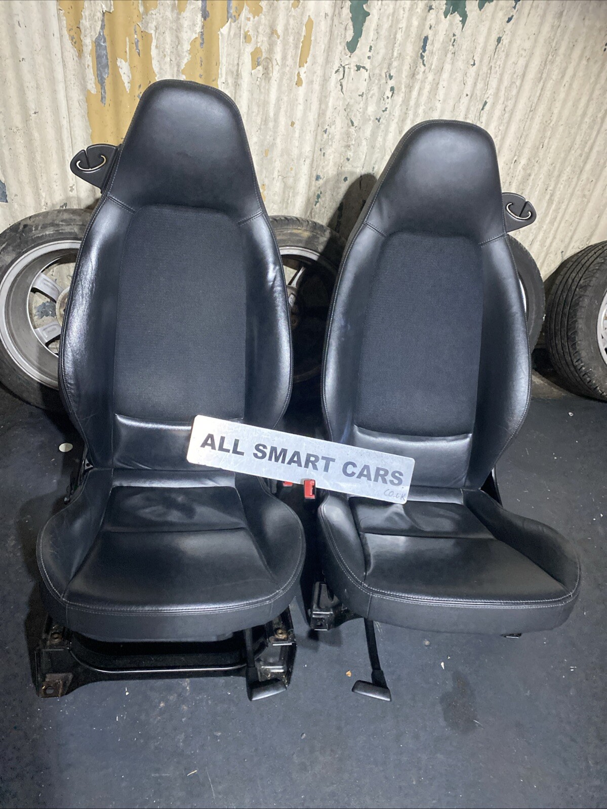 SMART CAR 451 FORTWO 2007 2014 PAIR OF BLACK LEATHER HEATED FRONT SEATS