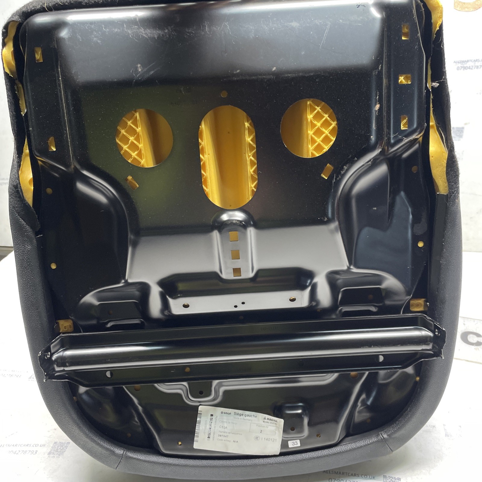 SMART CAR 451 FORTWO 2007 2014 BLACK Fabric PASSENGER / DRIVERS SEAT BASE Image 5